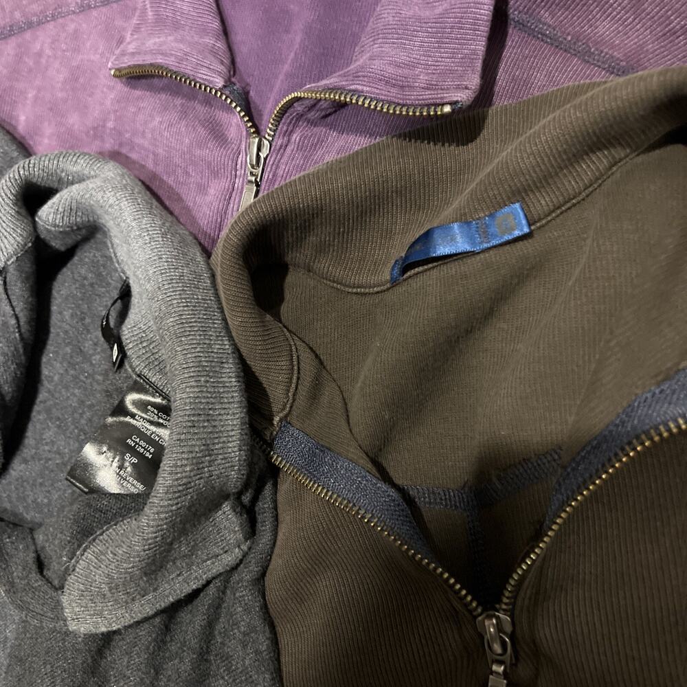 Lot Of 3 Agave Lux Men Small Quarter 1/4 Zip Pullover USA 2 Supima Cotton 1 Wool